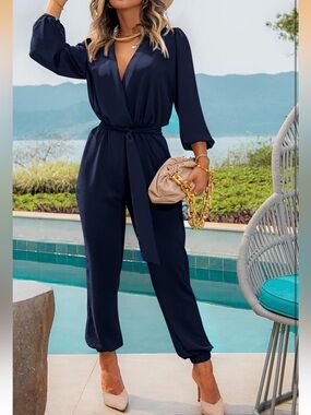 PrettyGarden Navy Wrap Jumpsuit – Size Small (US 4–6) NWT